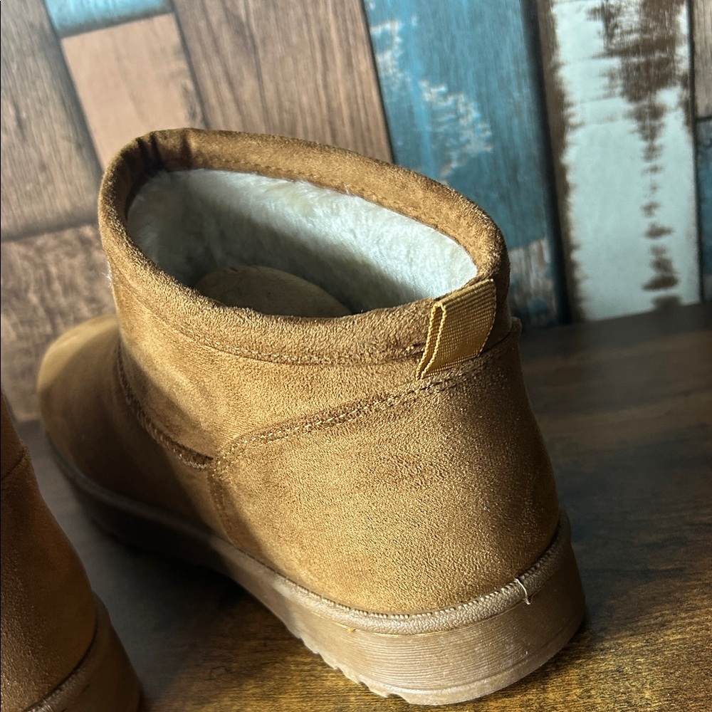 SO Chestnut Brown Faux-Suede Cozy Ankle Boots with Cream Fleece Lining - Picture 10 of 16